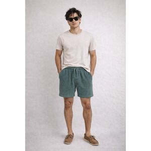 NEGATIVE SPACE Men's Corduroy Drawstring Shorts Teal Green Size L Casual Lounge